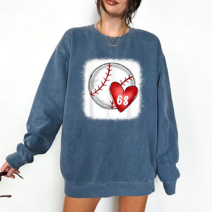 Bleached Custom Baseball Mom Number 68 Heart For Mom Comfort Colors Sweatshirt