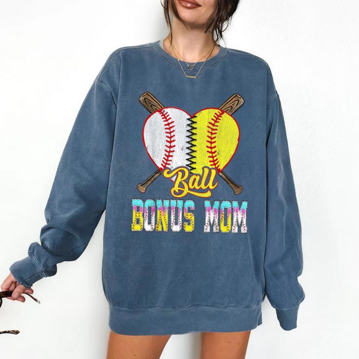 Bonus Mom Of Both Half Baseball Softball Ice Cream Drip Comfort Colors Sweatshirt