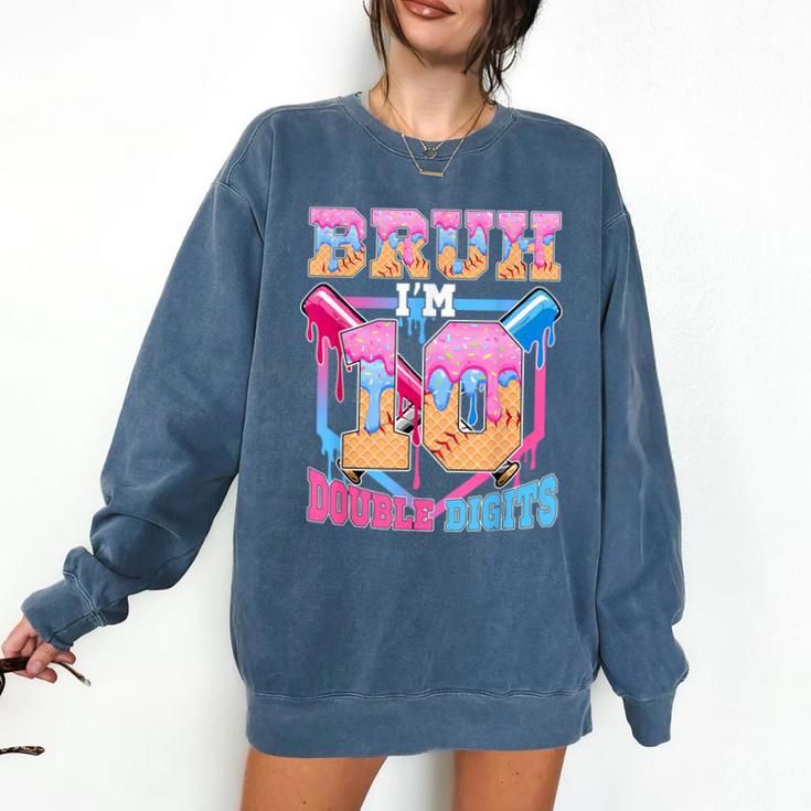 Boys 10 Double Digits 10th Birthday Ice Cream Baseball Drip Comfort Colors Sweatshirt