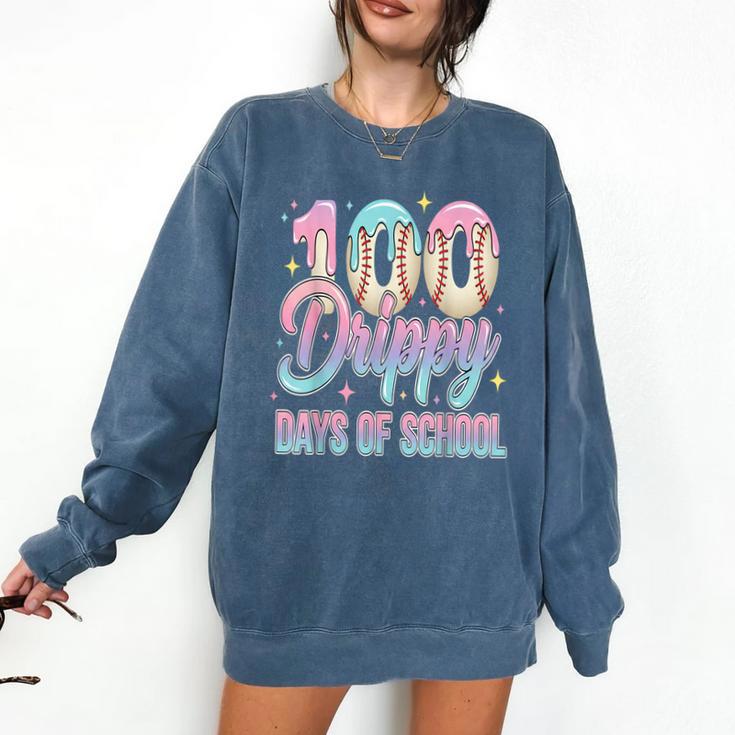 Boys Kids 100 Drippy Days Of School Baseball Drip Ice Cream Comfort Colors Sweatshirt