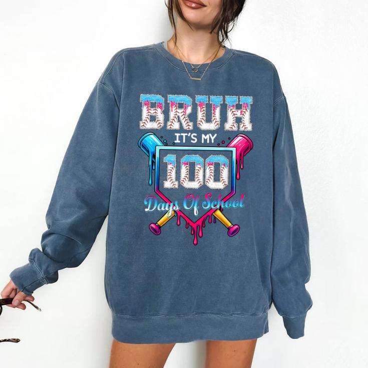 Bruh It's My 100 Days Of School Baseball Ice Cream Drip Boys Comfort Colors Sweatshirt