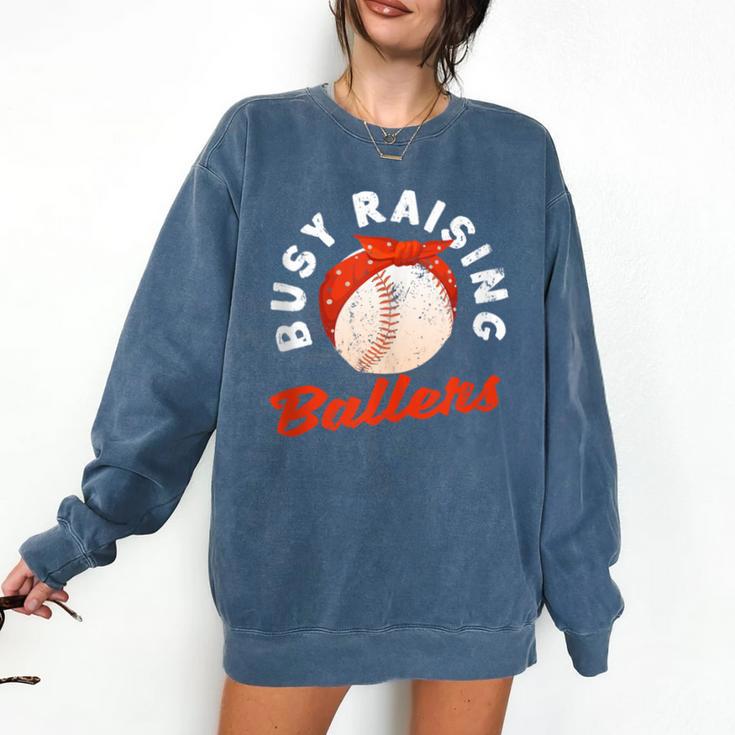 Busy Raising Ballers Baseball Mom Sons Comfort Colors Sweatshirt