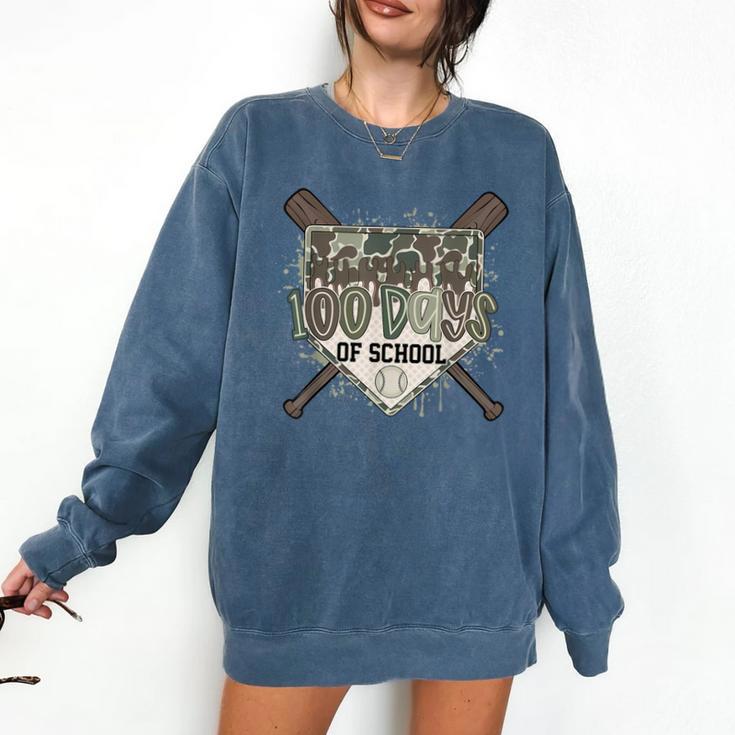 Camo 100 Days Of School Baseball Home Plate Drip Boy Kids Comfort Colors Sweatshirt