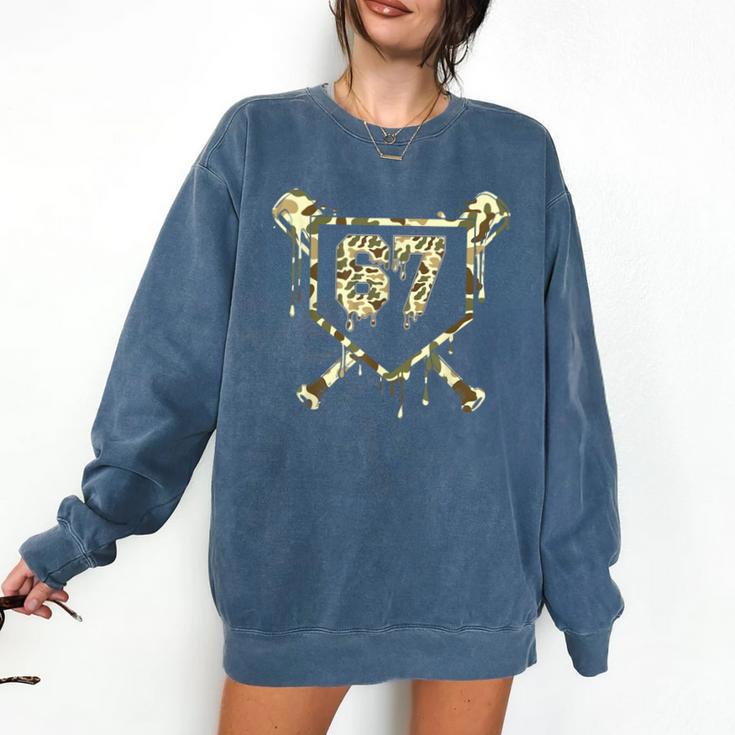Camo Baseball Ice Cream Drip Number 67 Player 67th Birthday Comfort Colors Sweatshirt