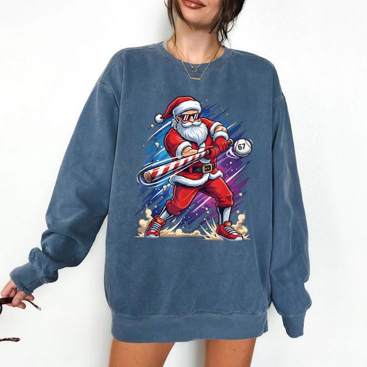 Christmas Baseball Santa Game Day Xmas Boys Kids Men Comfort Colors Sweatshirt