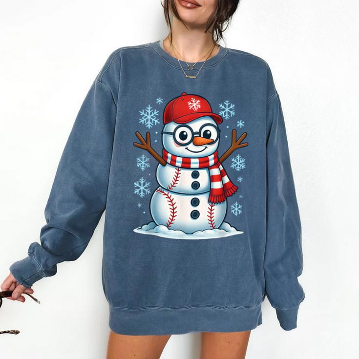 Christmas Baseball Snowman Xmas Pajamas Women Men Boys Comfort Colors Sweatshirt