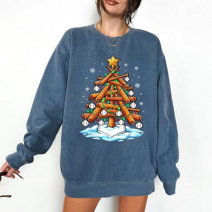 Christmas Baseball Tree Lights Xmas Comfort Colors Sweatshirt