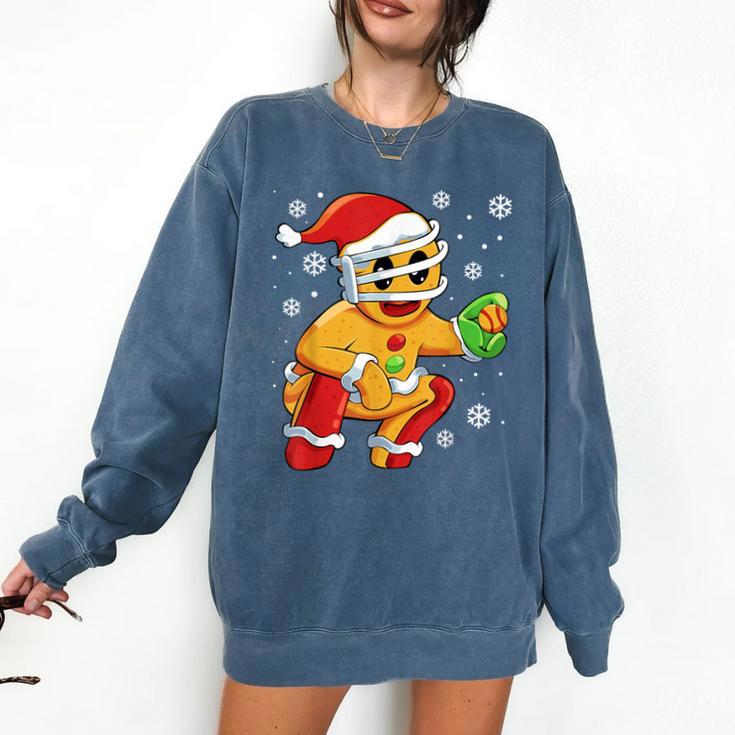 Christmas Gingerbread Man Baseball Player Catcher Comfort Colors Sweatshirt