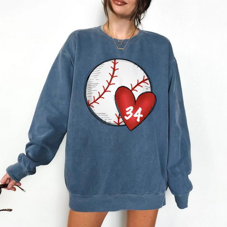 Custom Baseball Mom Number 34 Heart For Mom Mommy Comfort Colors Sweatshirt