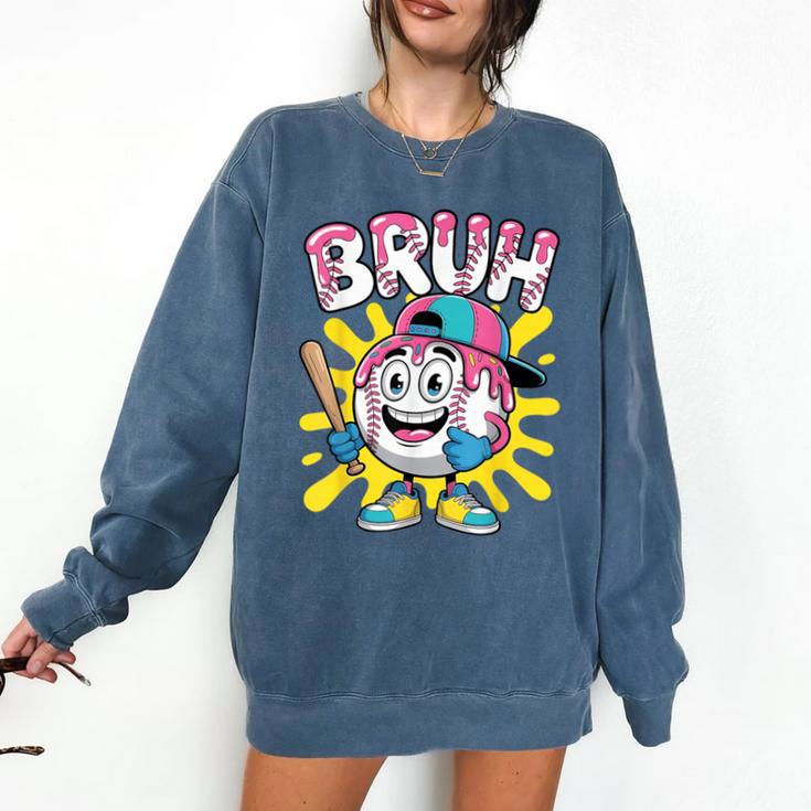 Drip Baseball Boy Youth Kid Ice Cream Dripping Baseball Bruh Comfort Colors Sweatshirt