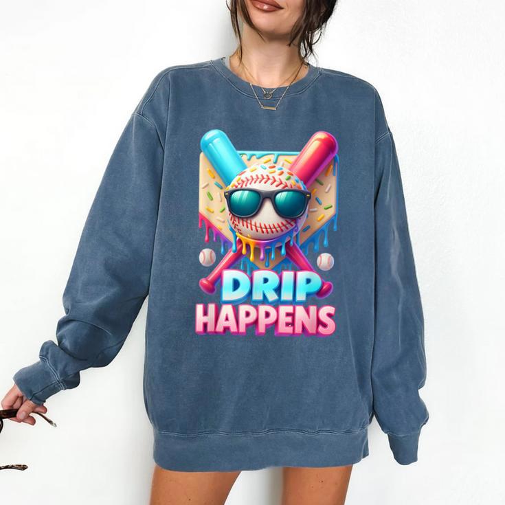 Drip Happens Baseball Ice Cream Bat And Ball With Sunglasses Comfort Colors Sweatshirt