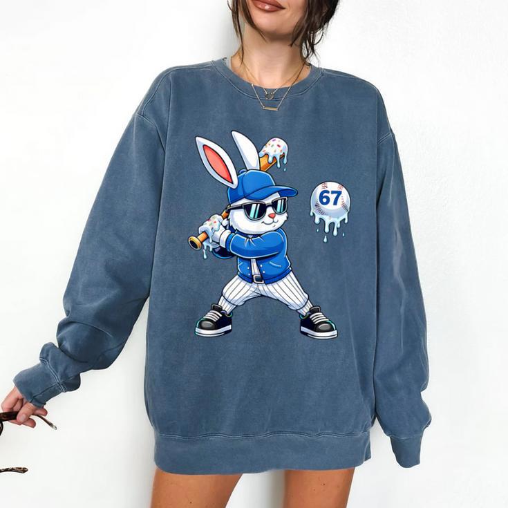 Dripping Drip Baseball Rabbit Bunny Easter Men Boy Kid Comfort Colors Sweatshirt