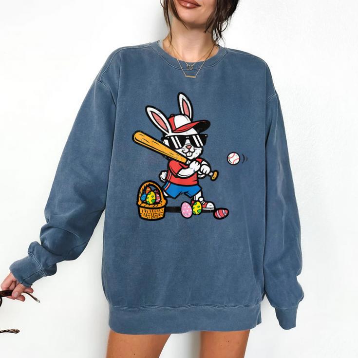 Easter Bunny Baseball Player Batter Rabbit Boys Kids Men Comfort Colors Sweatshirt