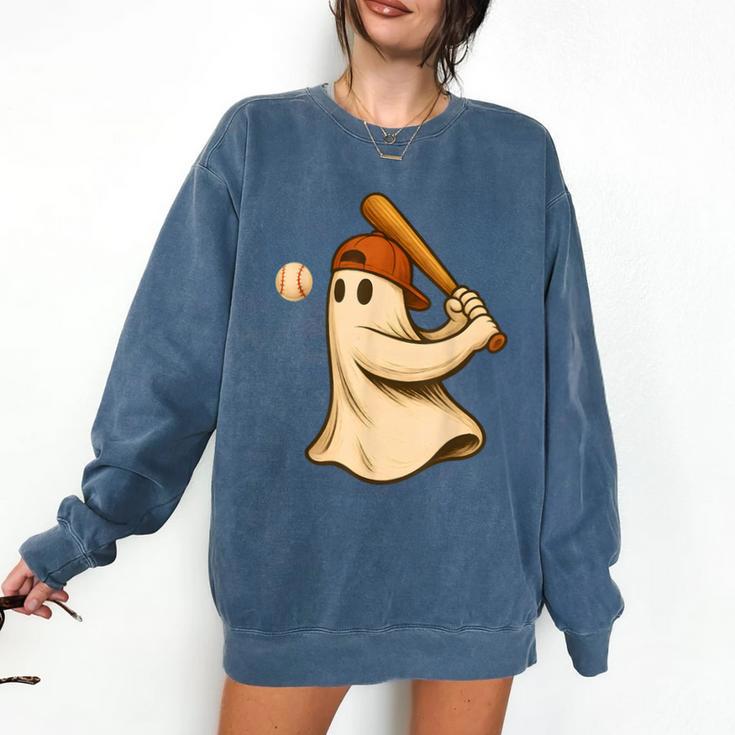 Ghost Baseball Halloween Costume Men Boys Kids Comfort Colors Sweatshirt