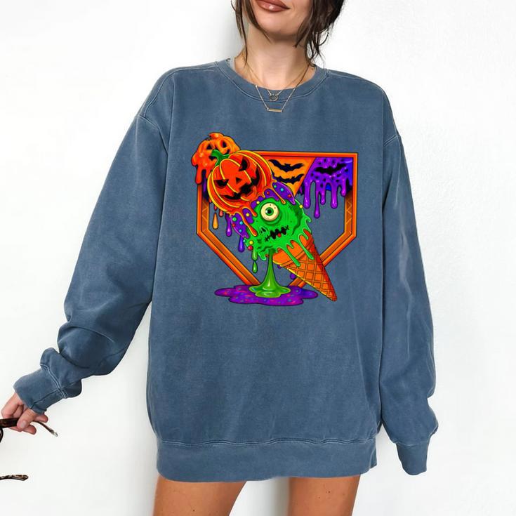 Halloween Baseball Ice Cream Drip Boys Girls Youth Comfort Colors Sweatshirt