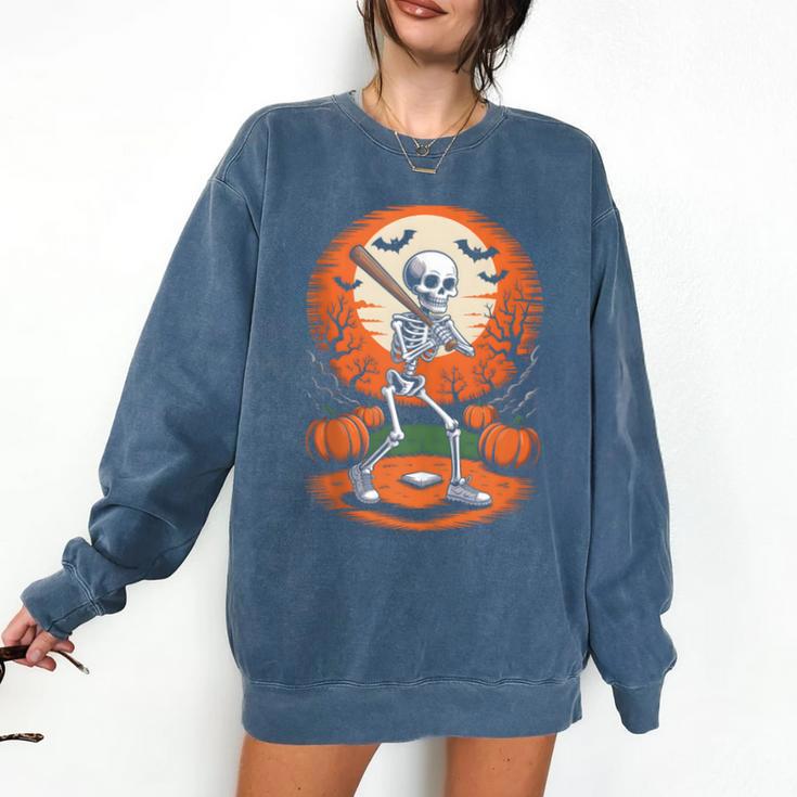 Halloween Skeleton Baseball Player Costume Men Boys Kids Comfort Colors Sweatshirt