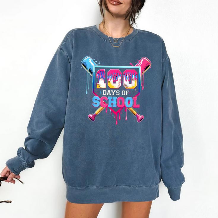 Happy 100 Days Of School Baseball Drip Theme Party 100th Day Comfort Colors Sweatshirt
