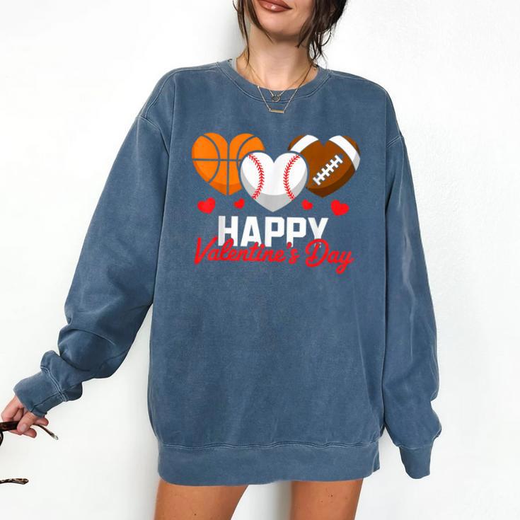 Happy Valentine’s Day Basketball Football Baseball Hearts Comfort Colors Sweatshirt
