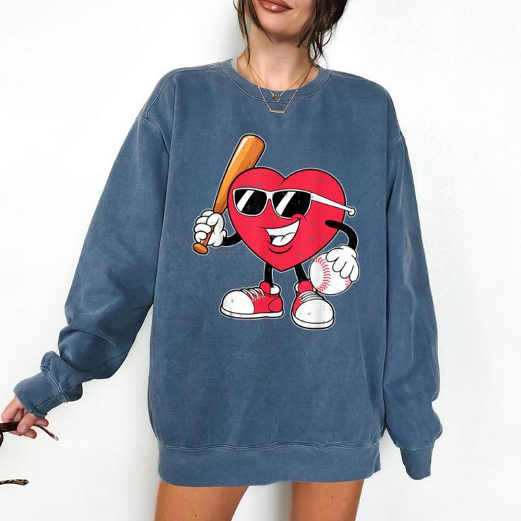 Heart Play Baseball Valentine's Day Teens Boys Girls Kids Comfort Colors Sweatshirt