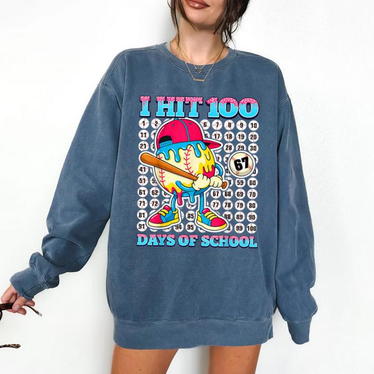 I Hit 100 Days Of School 67 Drip Baseball Boys Kids Comfort Colors Sweatshirt
