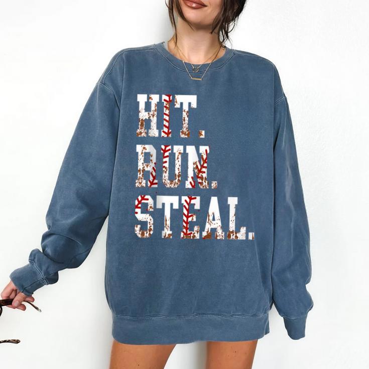 Hit Run Steal Baseball Mom For Women Baseball Comfort Colors Sweatshirt