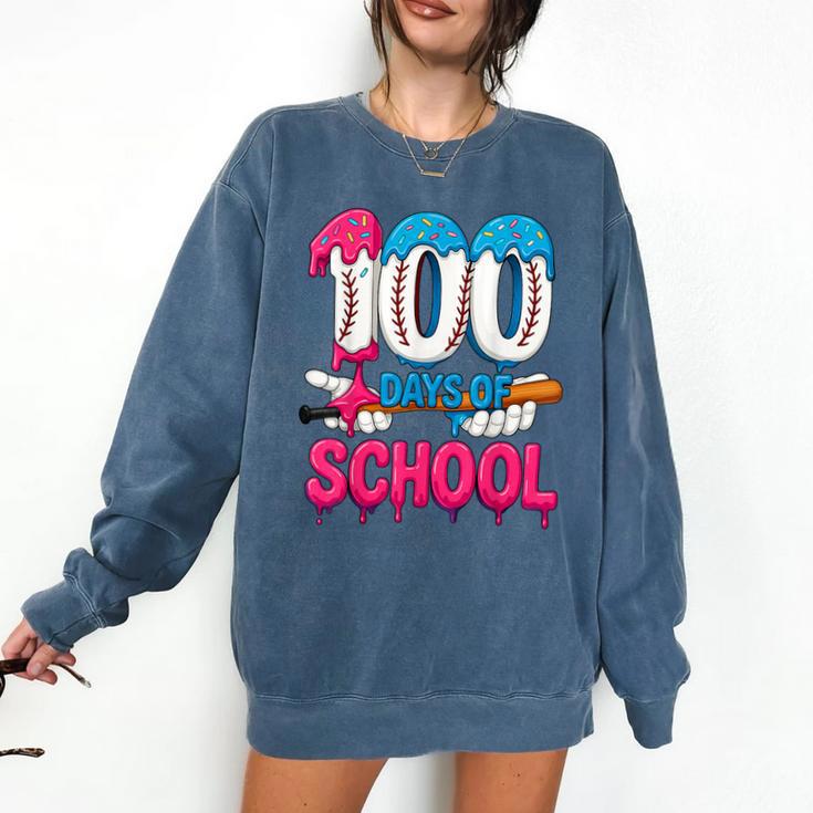 HUGvyn 100 Days Of School Baseball Ice Cream Teacher Student Comfort Colors Sweatshirt