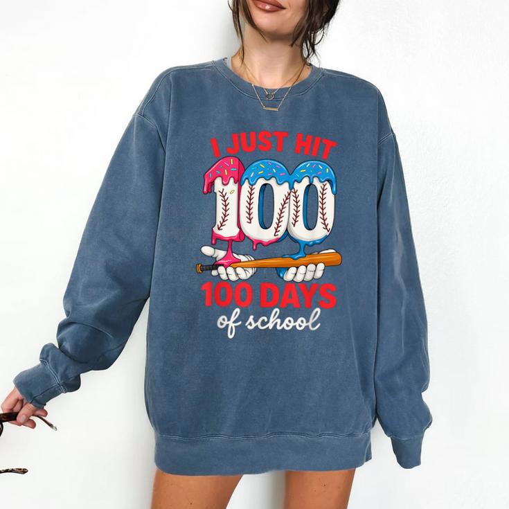 HUGvyn I Just Hit 100 Days Of School Baseball Ice Cream Boys Comfort Colors Sweatshirt