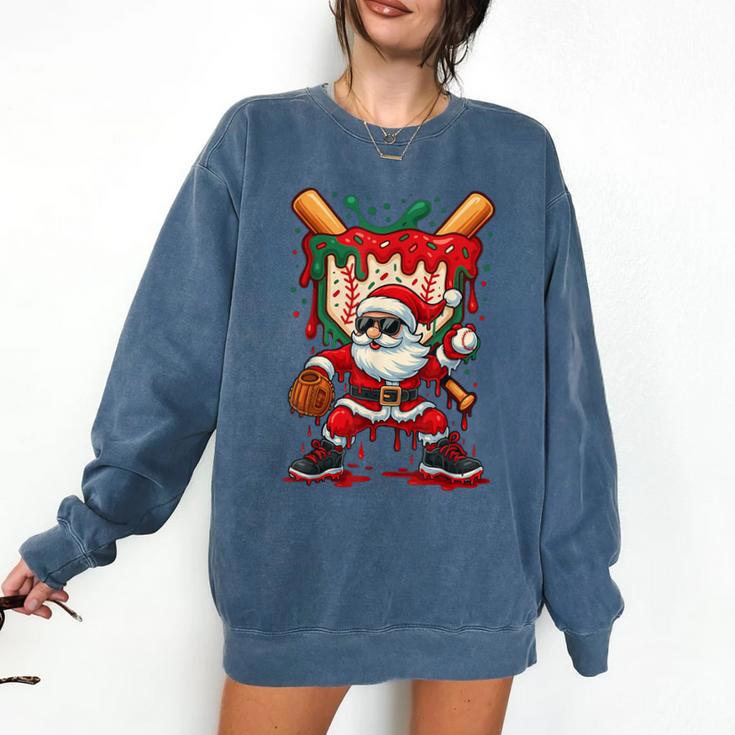 HUGvyn Santa Playing Baseball Ice Cream Drip Christmas Boys Comfort Colors Sweatshirt