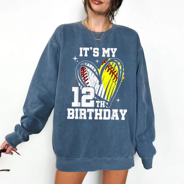 It's My 12th Birthday Baseball Softball Heart 12 Year Old Comfort Colors Sweatshirt