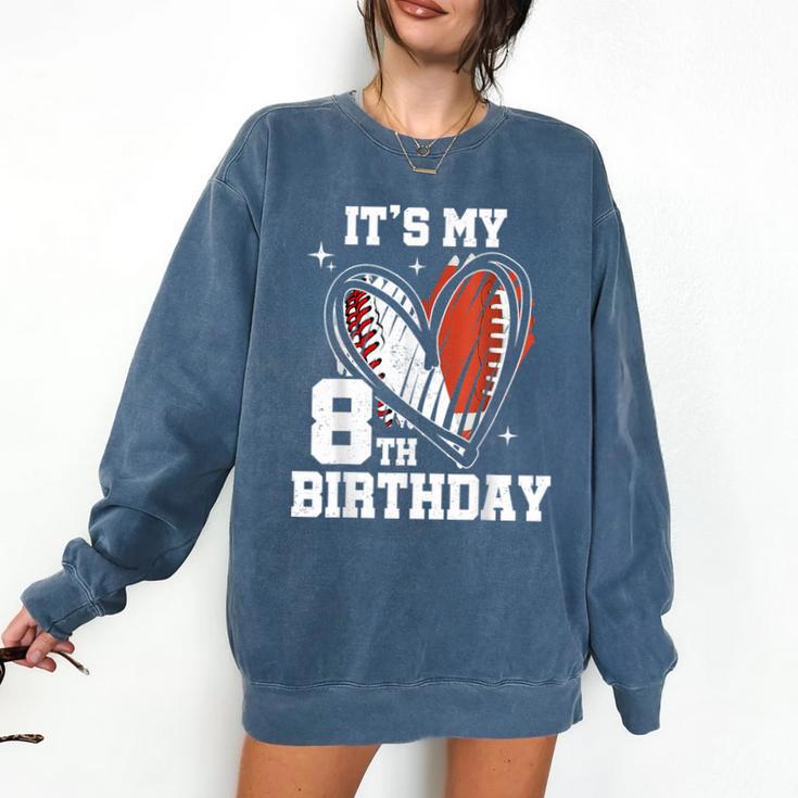 It's My 8th Birthday Baseball Football Heart 8 Year Old Comfort Colors Sweatshirt