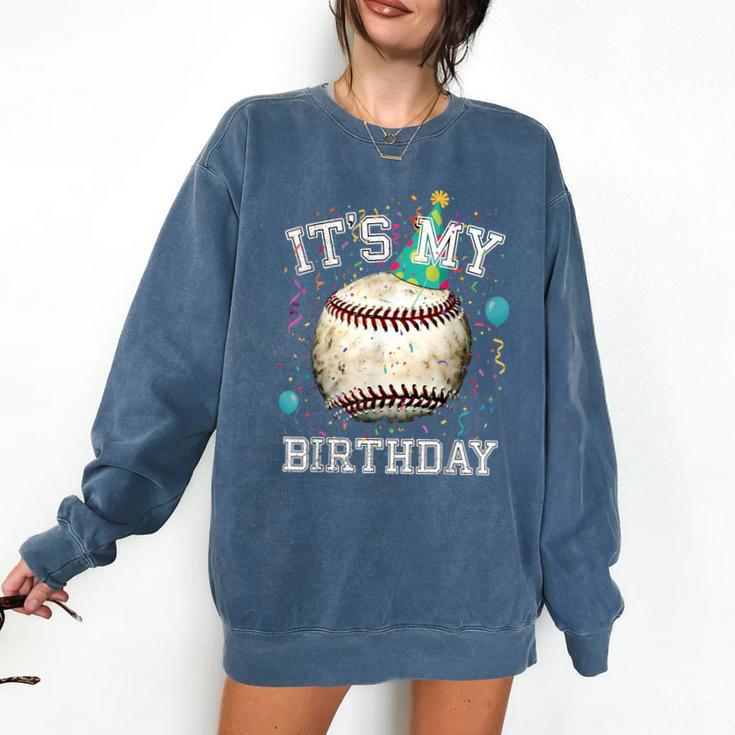 Its My Birthday Vintage Baseball Celebration For Men Kids Comfort Colors Sweatshirt