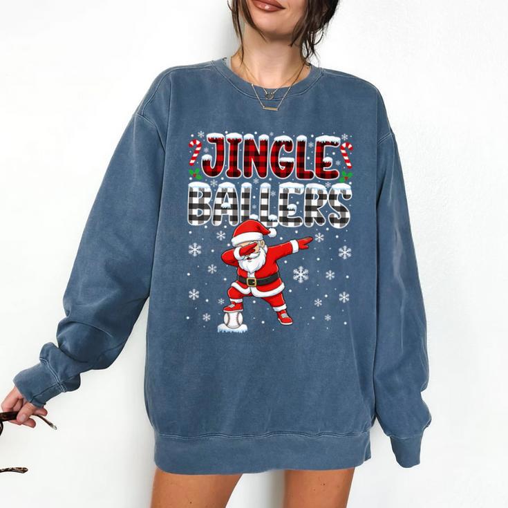 Jingle Ballers Plaid Santa Dabbing Baseball Christmas Comfort Colors Sweatshirt