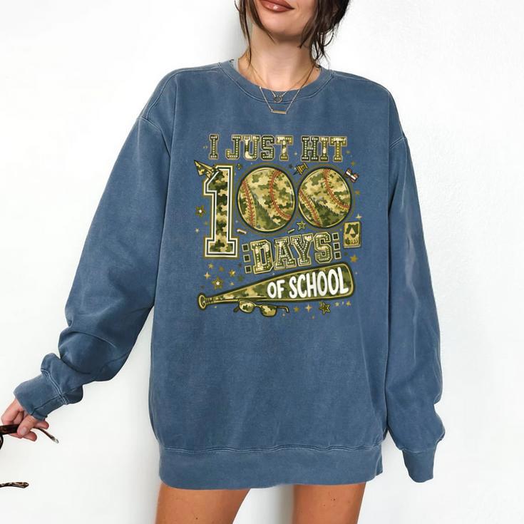 I Just Hit 100 Days Of School Camouflage Baseball Comfort Colors Sweatshirt