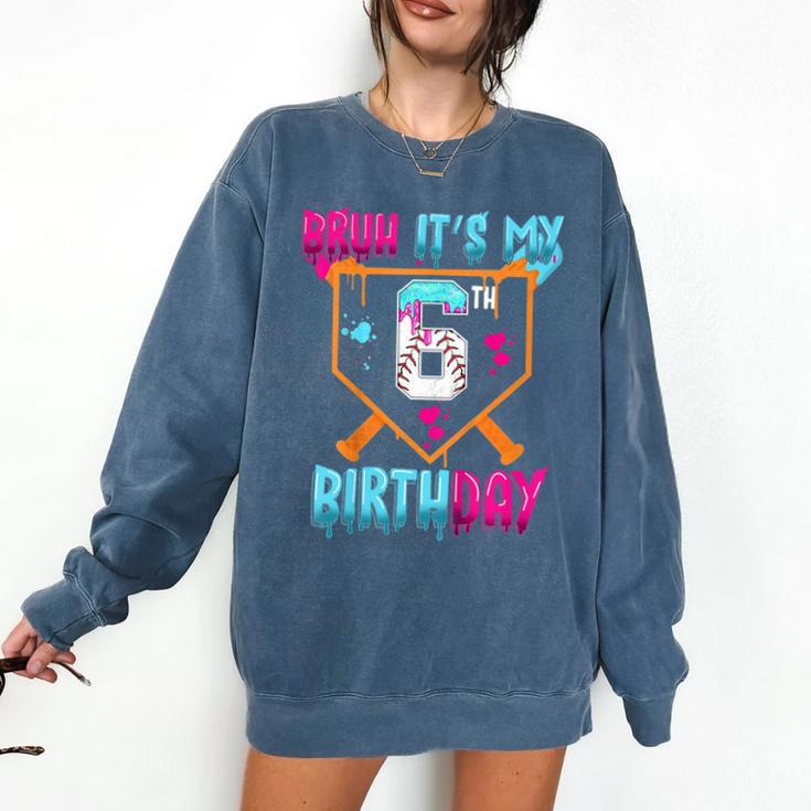 Kids Baseball Drip Bruh It's My 6th Birthday Boy Ice Cream Drip Comfort Colors Sweatshirt