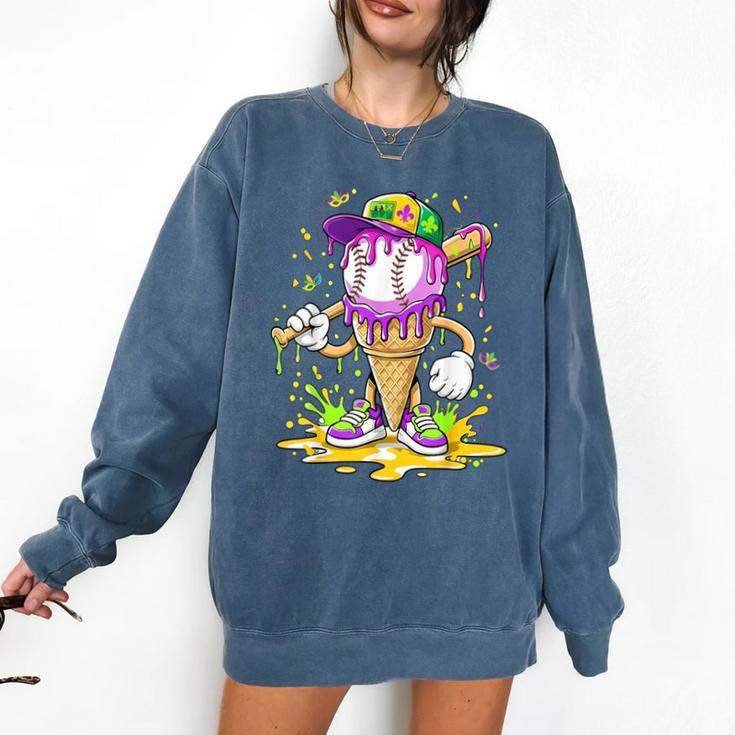 Kids Baseball Drip Ice Cream Apparel Kids Boys Mardi Gras Comfort Colors Sweatshirt