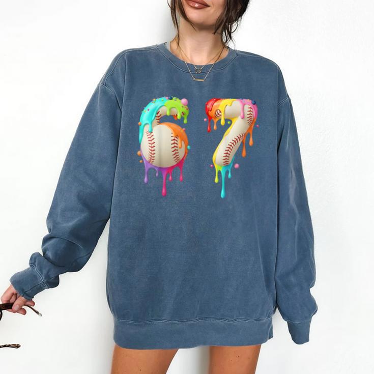 Kids Meme 67 Number Six 6 Seven 7 Ice Cream Drips Baseball Comfort Colors Sweatshirt
