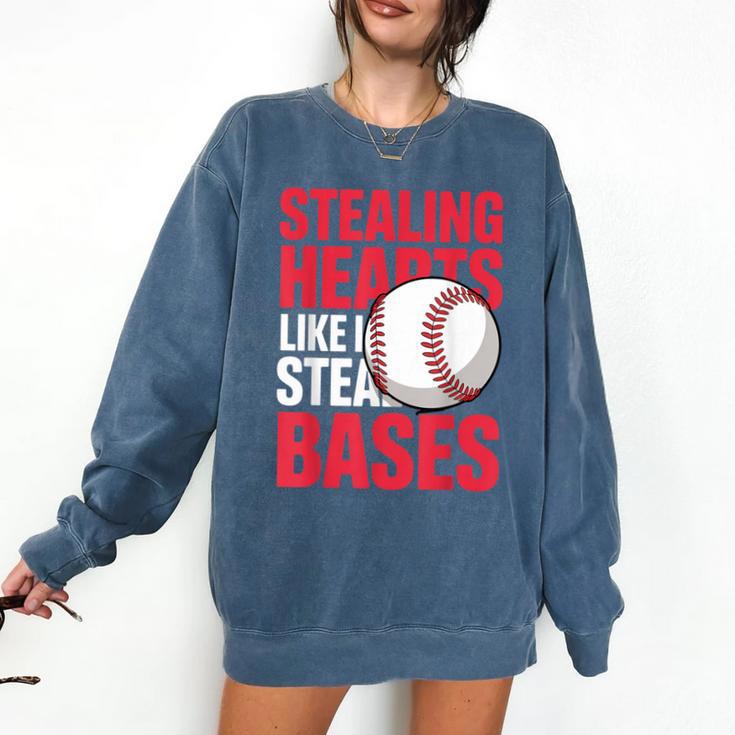 Kids Stealing Hearts Like I Steal Bases Cute Baseball Boys Comfort Colors Sweatshirt