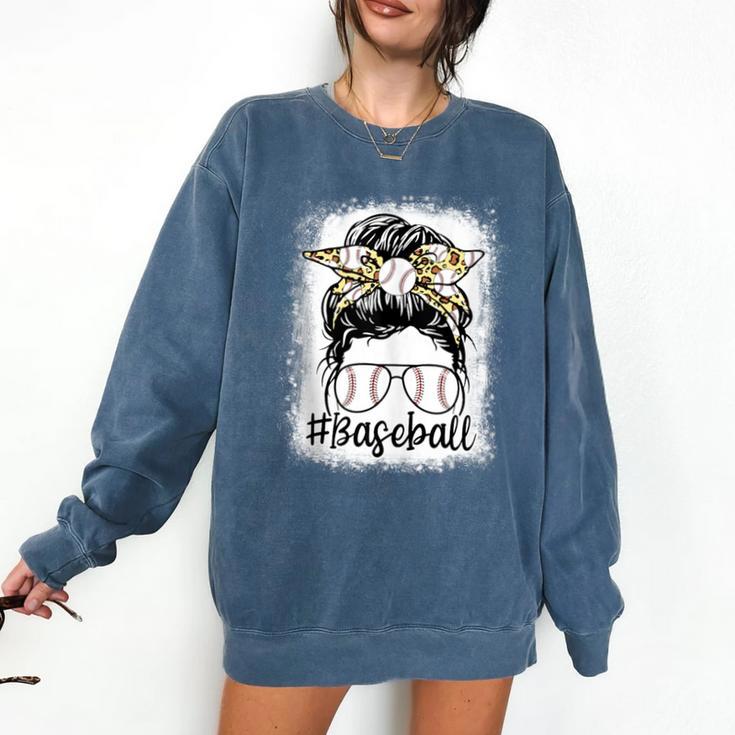 Leopard Messy Bun Mom Mother's Day Baseball Mommy Comfort Colors Sweatshirt