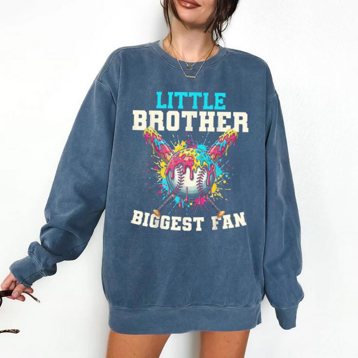 Little Brother Biggest Fan Baseball Cream Drip Crossed Bats Comfort Colors Sweatshirt