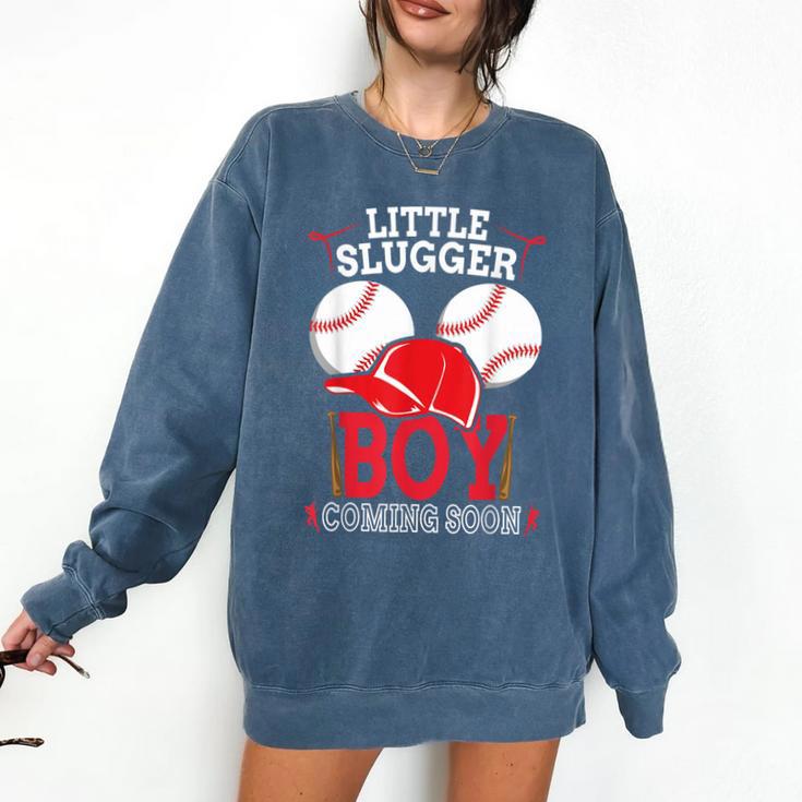 Little Slugger Boy Coming Soon Baby Announcement Baseball Comfort Colors Sweatshirt