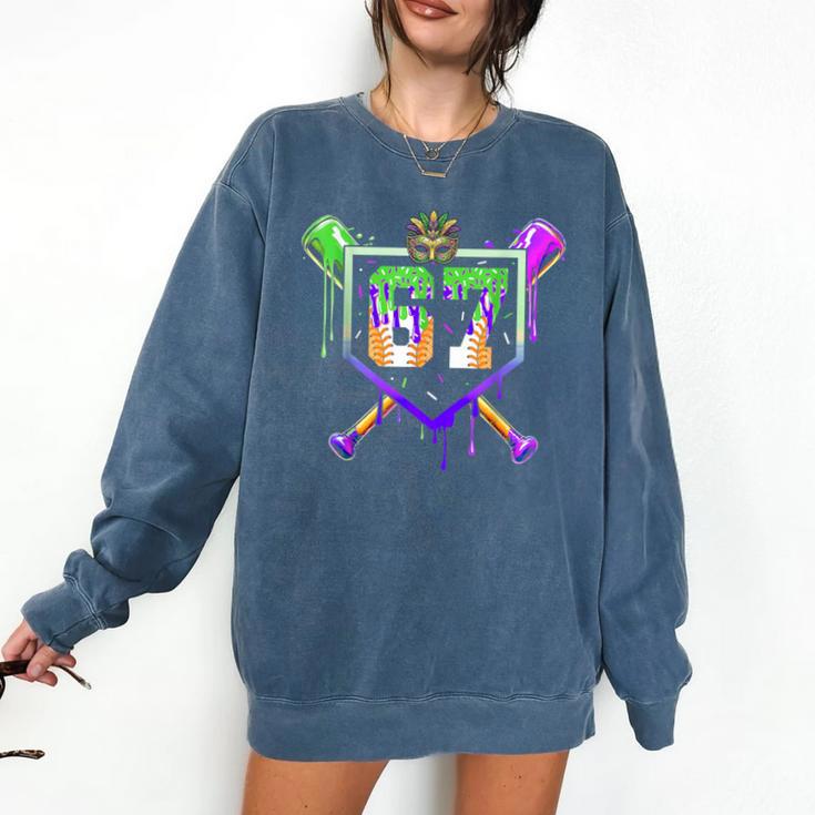 Mardi Gras Baseball Carnival Party Ice Cream Drip Boys Comfort Colors Sweatshirt