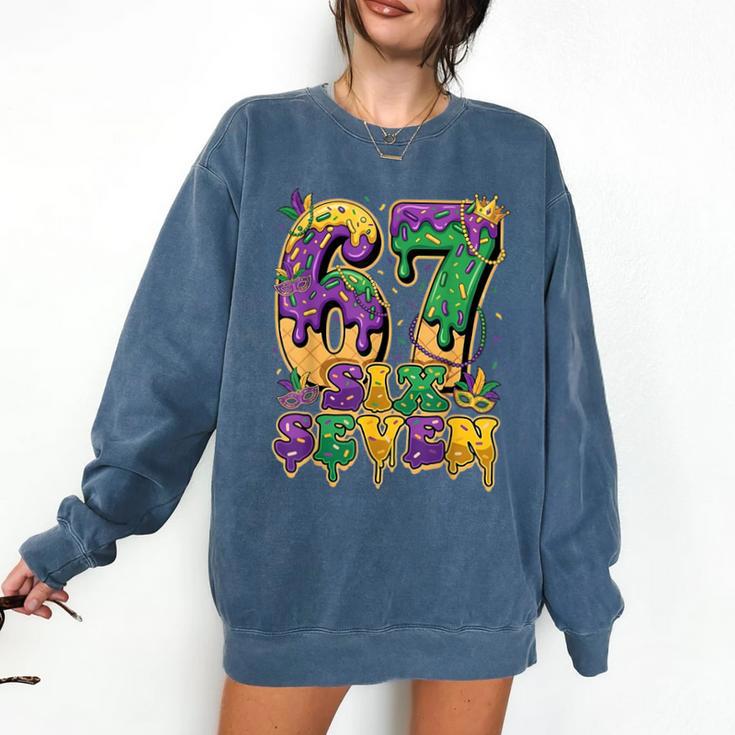 Mardi Gras Six Seven Baseball Drip Number 6 7 Meme Comfort Colors Sweatshirt