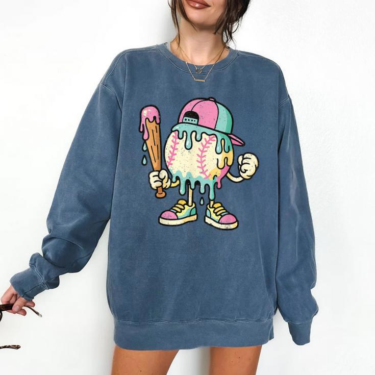 Melted Ice-Cream Baseball Mascot Pastel Pop Comfort Colors Sweatshirt