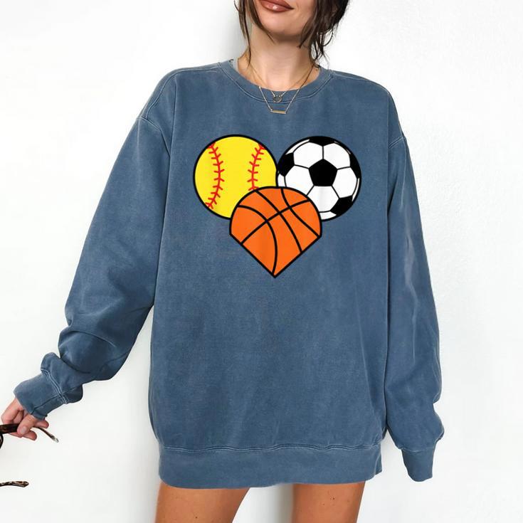 Mom Sports Heart Soccer Basketball Baseball Softball Comfort Colors Sweatshirt