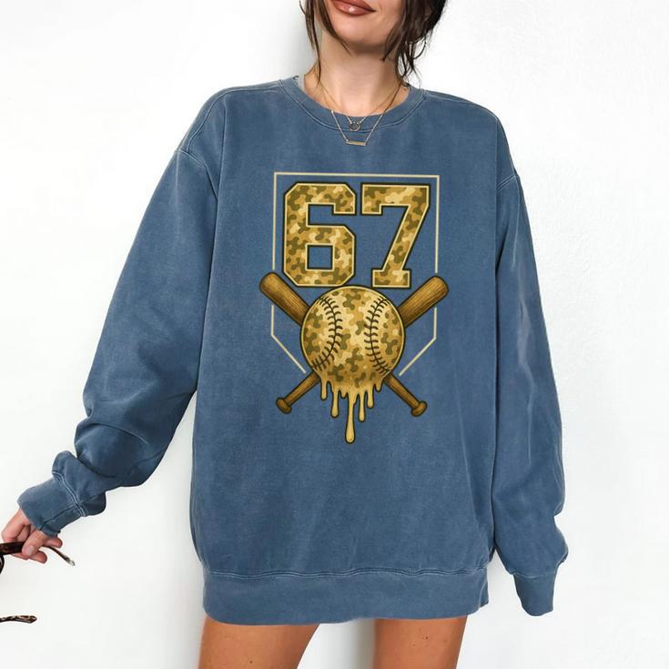 Number 67 Baseball Drip Camo Six Seven Meme Boys Kids Comfort Colors Sweatshirt