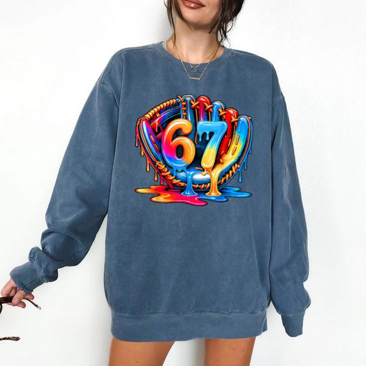 Number 67 Baseball Glove Ice Cream Drip Six Seven Meme Comfort Colors Sweatshirt