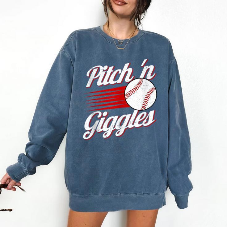 Pitch 'n Giggles Baseball Player Women Baseball Mom Comfort Colors Sweatshirt