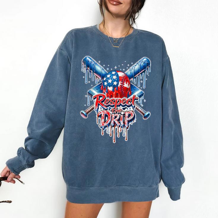 Respect The Drip Baseball American Flag Ice Cream Drip Youth Comfort Colors Sweatshirt