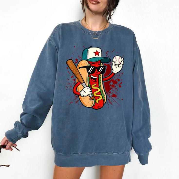 Retro Vintage Baseball Hot Dogs Comfort Colors Sweatshirt