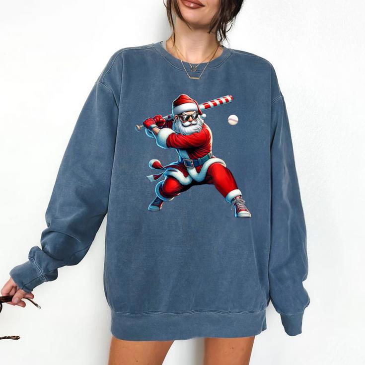 Santa Playing Baseball Men Boys Christmas Baseball Player Comfort Colors Sweatshirt